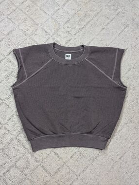 NSF Top Womens XS Gray Muscle Tee Heavy Cotton Terry Cropped Athleisure